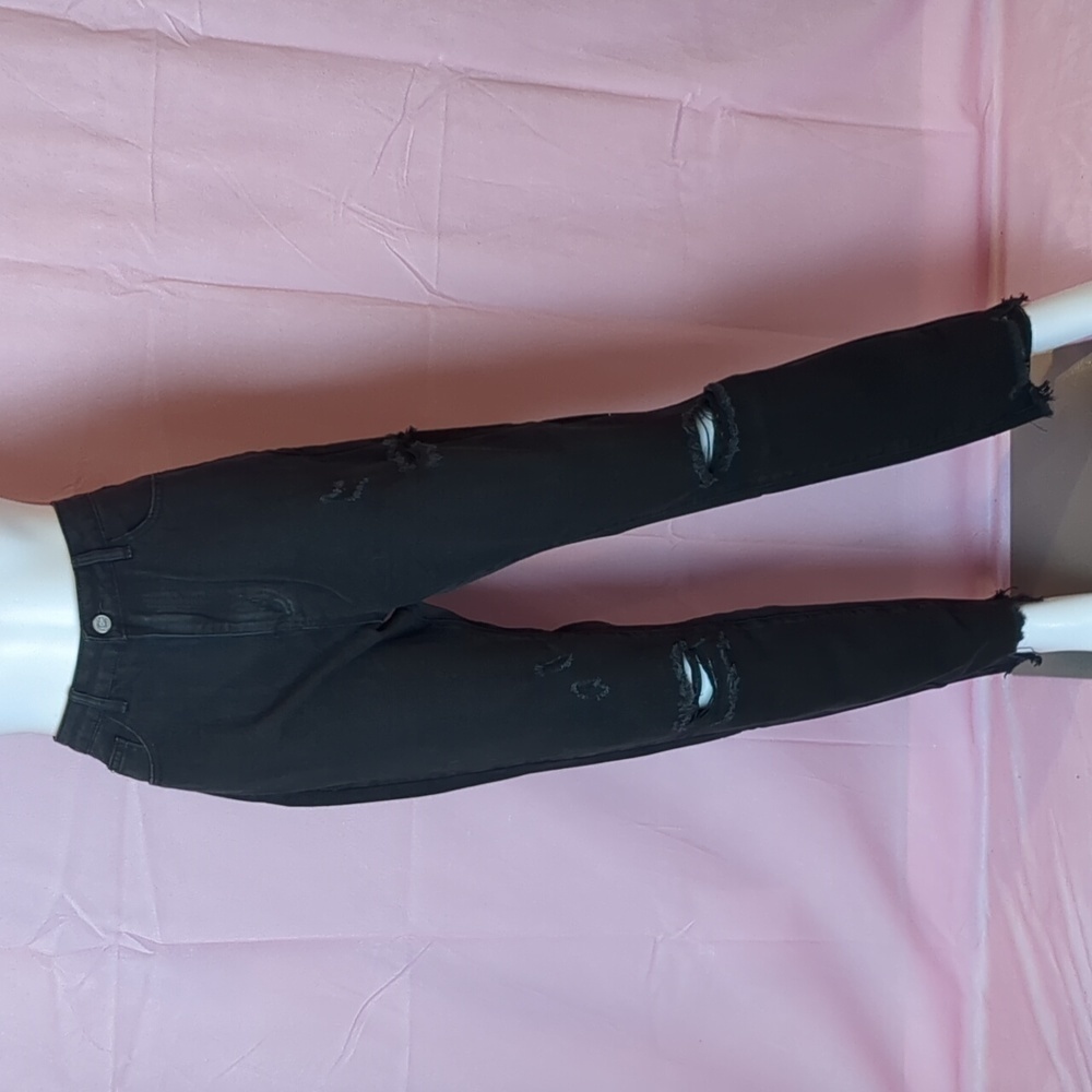 Missguided Thigh Ripped Slim Straight Recycled Jeans  in Black size 8